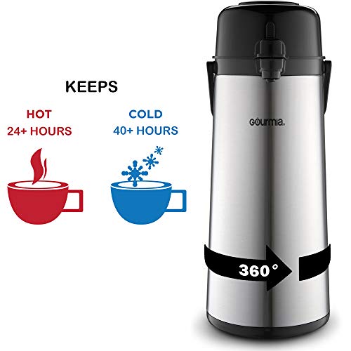 Gourmia GAP9820 Airpot Thermal Hot & Cold Beverage Carafe With Pump Dispenser 2.2L Capacity Glass Lined