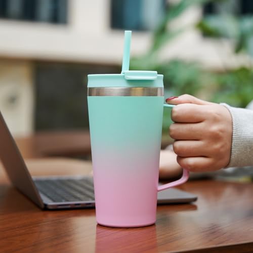 Image of BJPKPK 18oz Insulated Tumbler with Handle, Lid & Straw, Stainless Steel