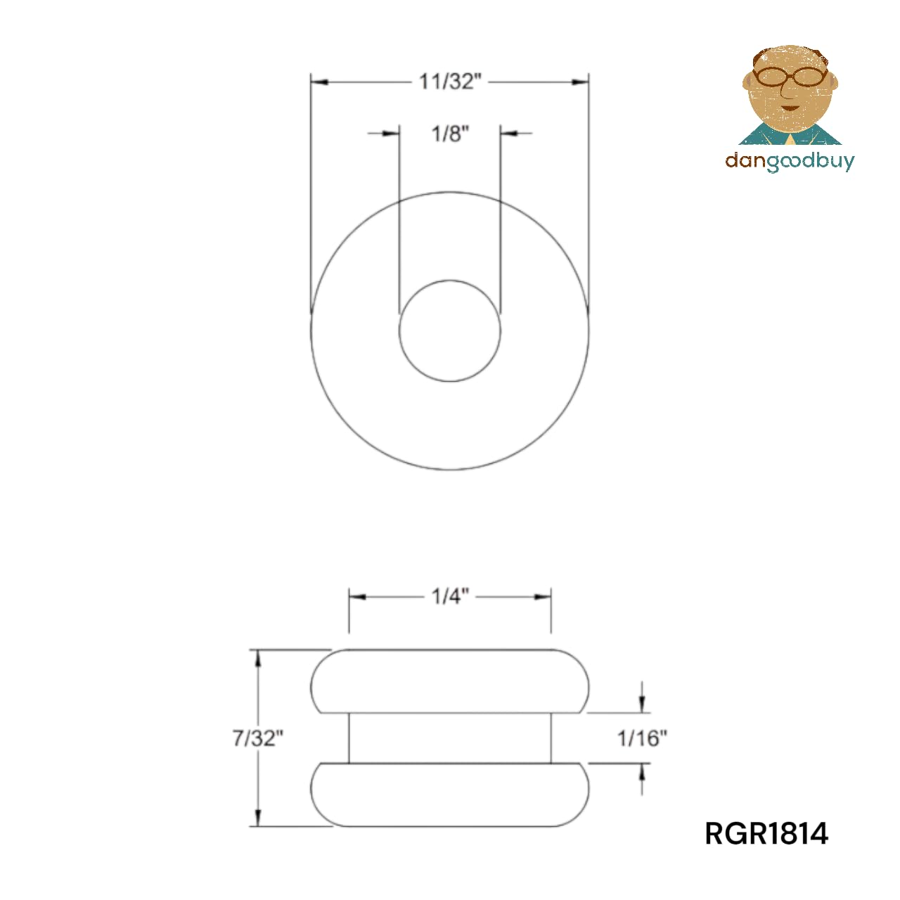 Black SBR Rubber Push-in Grommet - Inner Diameter 1/8", Outer Diameter 11/32", Fits Panel Hole 1/4", Fits Panel Thickness 1/16" (100)