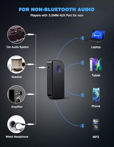 APEKX Bluetooth 5.3 Receiver for Car, Home Stereo, Speakers, and Headphones - 3.5mm Wireless Adapter with 10 Hours of Continuous Music Streaming and Playtime (Black) - Image 3