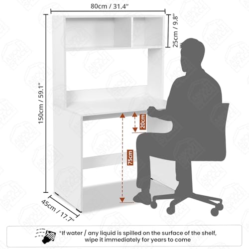 Image of ABOUT SPACE Study Table with Hutch - Computer Table with Storage for PC, Laptop & Writing, Gaming, Drawing DIY Engineered Wood Office Desk for Home (White L 80 x B 45 x H 150 cm)
