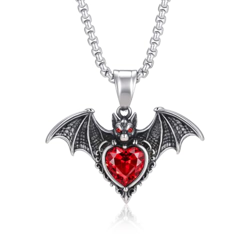 Halloween Vampire Bat Necklace, Red Crystal Gothic Pendant Necklace for men - image 1