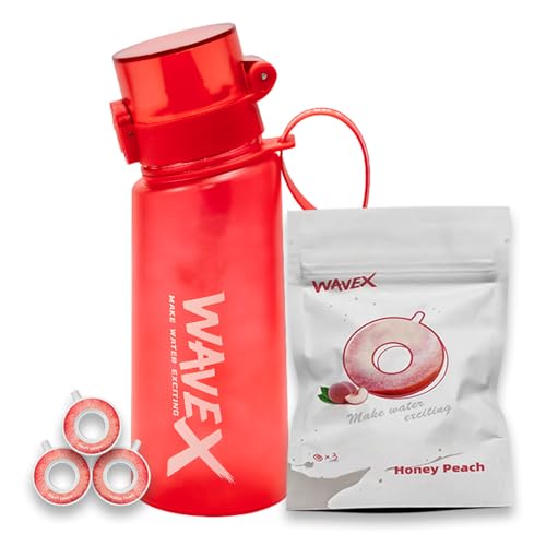 Image of WAVEX Scented Water Bottle, Includes 3 Honey Peach Aroma Scent Pods, Flip Top Leak-Proof Lid, Straw & Carry Strap Included, Subtle Flavor Experience, No Sugar or Calories, (550ml, Crimson Wave Red)