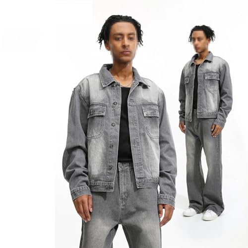 Men's Sets Casual Loose Bootcut Denim Jacket And Jeans Gray Tracksuit2