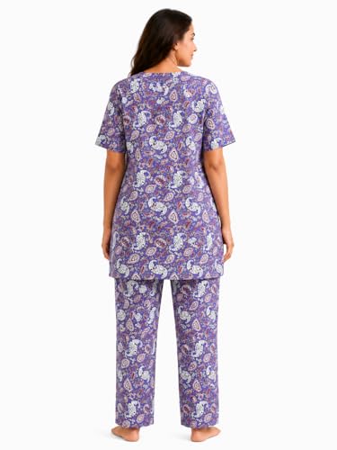 Image of KIAWAH Women Printed Night Suit Set, Cotton Blend Night Suit, A-Line Top and Pajama Set, Soft and Breathable Night Wear