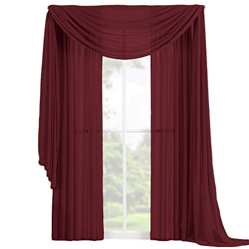 Decotex 3 Piece Elegant Sheer Voile Window Curtain Panel Drape Set includes 2 Panels and 1 Matching Scarf (84