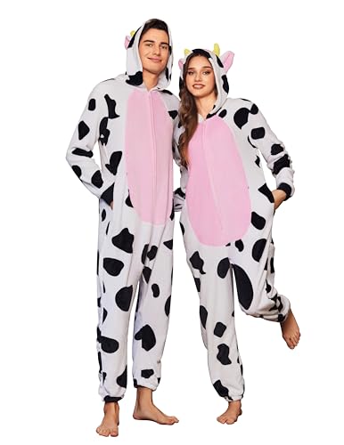Ekouaer Onesie Combinaison Animalière avec Fermeture éclair et Capuche Pyjama Polaire Amusant, Combinaison Une Pièce pour Carnaval Halloween Cosplay (Homme,...
