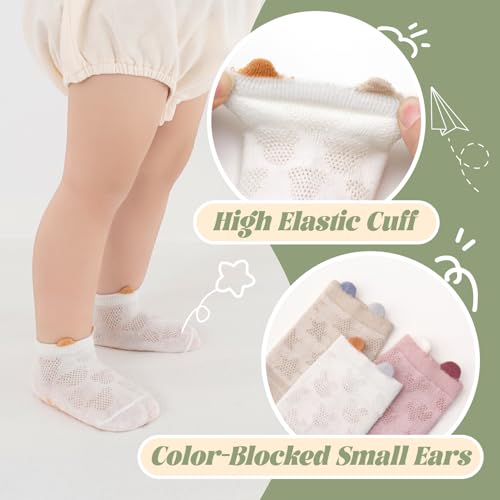 Baby Toddler Girls Boys Non Slip Grip Socks with Cute Ears Breathable Mesh Soft Anti-Skid Ankle Socks for Crawling & Walking4