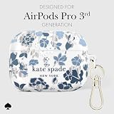 Kate Spade New York AirPods Pro 3 etui ochronne z klipsem pierścieniowym do kluczy – kwietnik niebieski, kompatybilne z AirPods 3. generacji