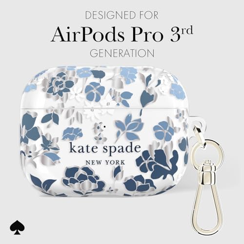 Image of kate spade new york AirPods Pro 3 Protective Case with Keychain Ring Clip - Flowerbed Blue, Compatible with AirPods Pro 3rd Generation