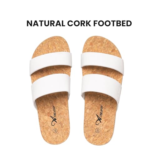 Athlefit Summer Double Strap White Slides for Women Comfortable Lightweight and Adjustable Walking Sandals Size 8.5 — view 4