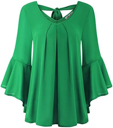Women’s Cute V Neck 3/4 Bell Sleeve Pleated Front