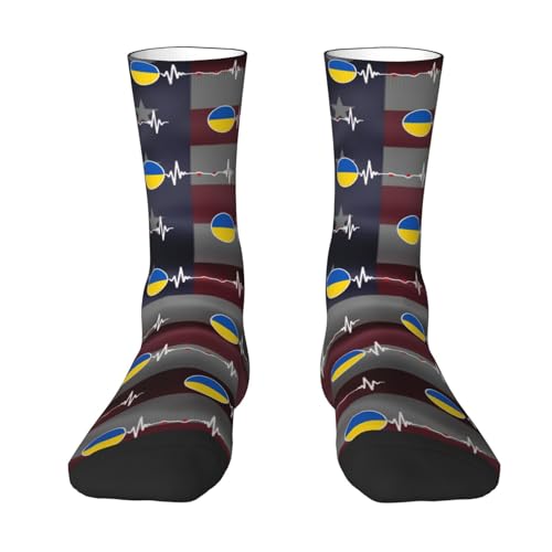 Ukraine Flag Heartbeat Ukrainian Pride Adult Polyester Crew Socks Breathable Moisture-Wicking Athletic Running Gym7