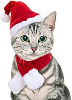 NAMSAN Cat Christmas Outfit Dog Christmas Costume Pet Santa Hat with Scarf Kitten Santa Hat Puppy Xmas Hat for Dog Cat Rabbit