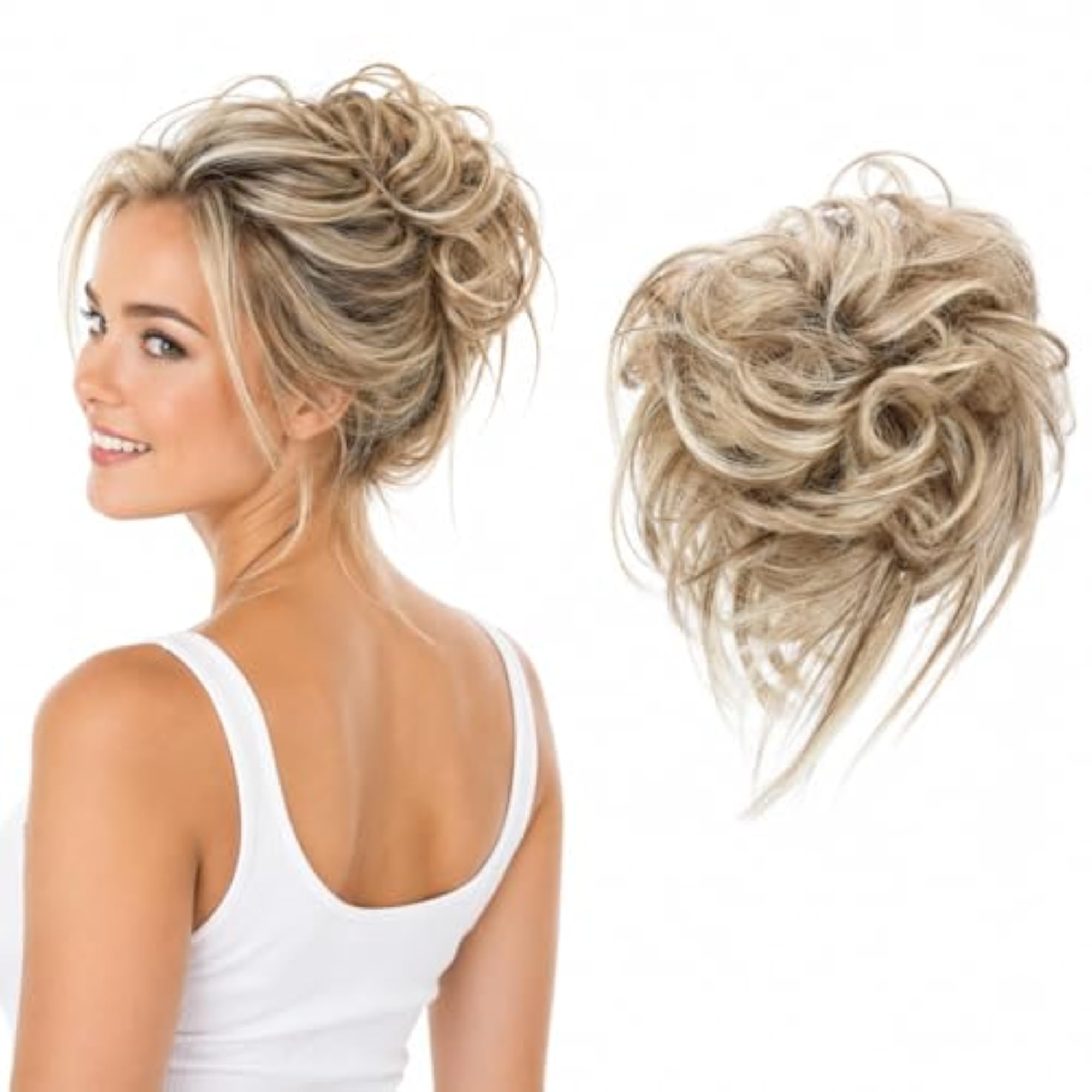 Dirty Blonde Mix Messy Bun Hair Scrunchie, Voluminous Updo