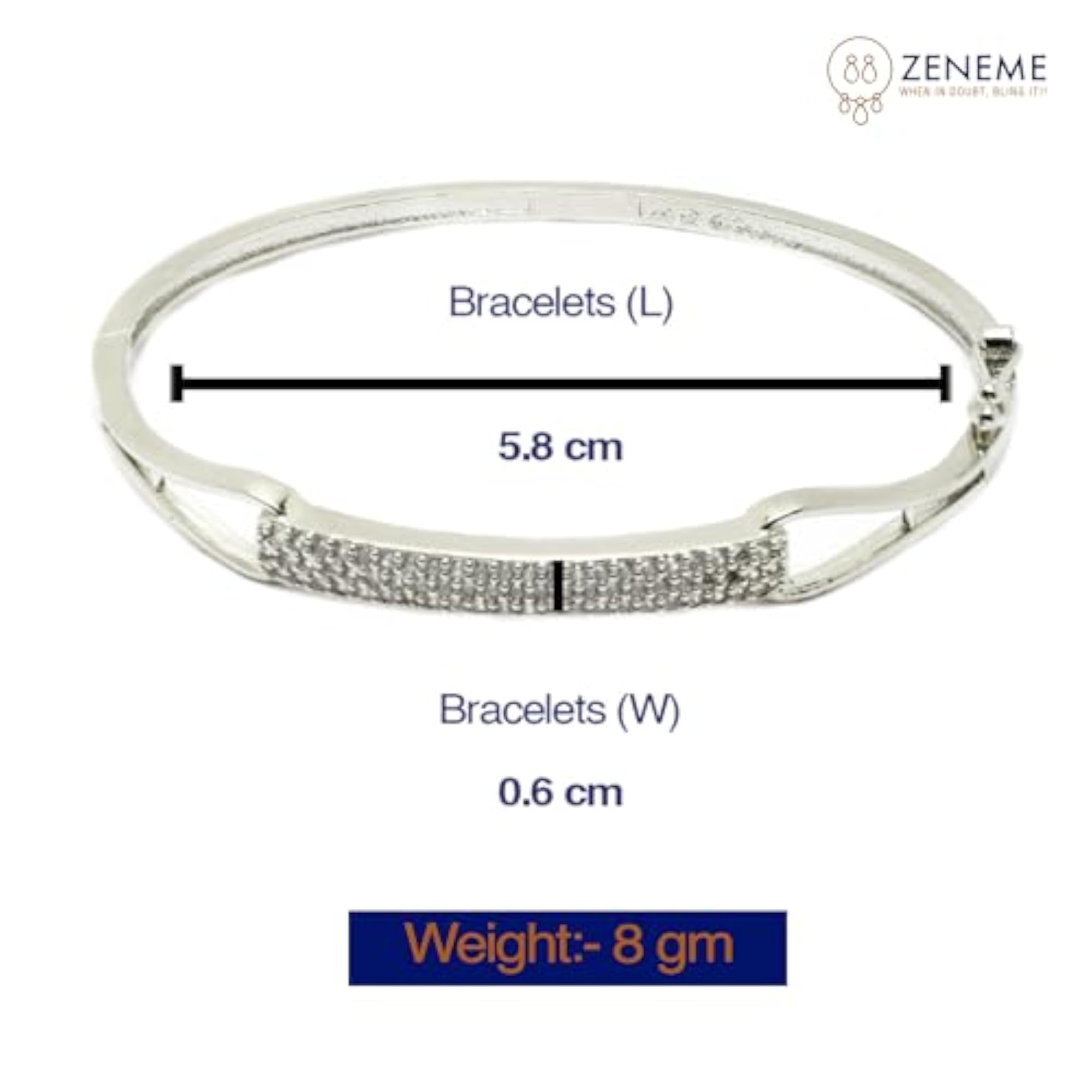Rhodium-Plated American Diamond Studded Kada Bracelet (Design4)