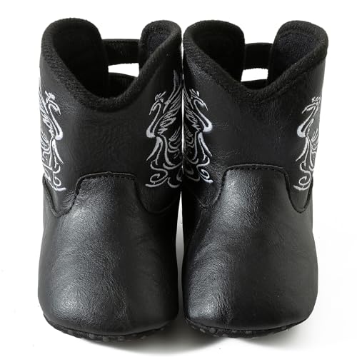 Image of Jastore Baby Boys Girls Cowboy Boots Infant Western Booties Toddler Soft Sole Non-Slip First Walker Crib Shoes