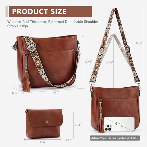 Image of 2PCS /Set Crossbody Bags for Women,Vegan Leather Hobo Purse Wallet For Women Set,Shoulder Bags With 2 Adjustable Strap