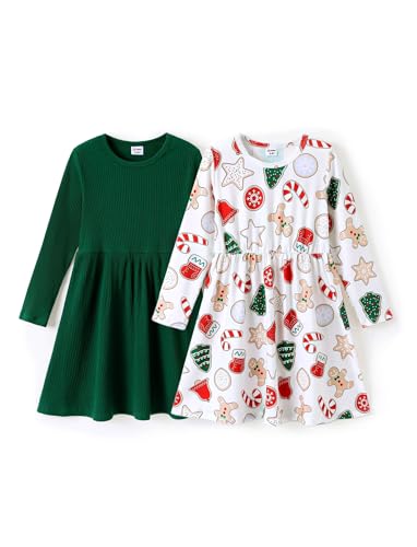 PATPAT Kleinkind Mädchen Kleid Set Langarm, Einschulung, Packung Mit 2...