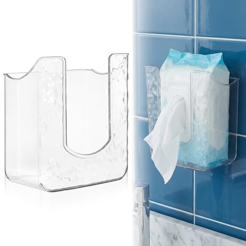 Image of Piriuuo Wipes Dispenser, Wall-Mounted Wipes Holder for Bathroom Clear Wipe Dispenser Flushable Wipe Holder for Bathroom Wipes Container for Kitchen Bathroom Toilet