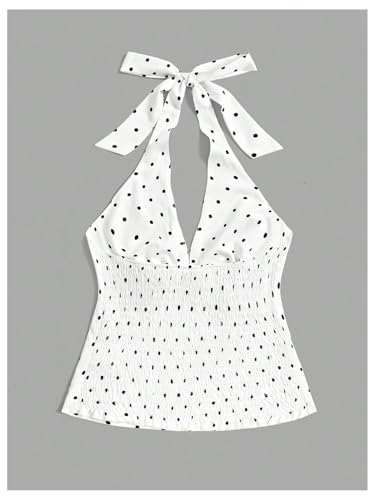 Milumia Women's Polka Dot Halter Top Deep V Neck Sleeveless Tie Backless Tank Tops Party Club4