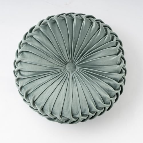 YWHT 北欧手作りプリーツリングカボチャ抱き枕、円形リビングソファ腰当て、ベッドサイドベルベット枕 (ライトグリーン,直径35×10cm)