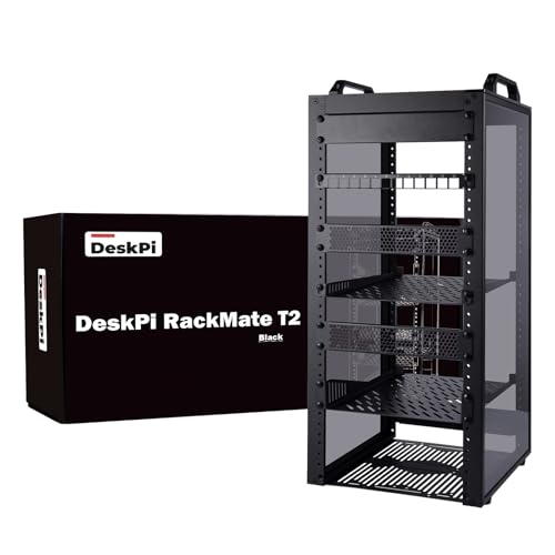 GeeekPi DeskPi RackMate T2 12U Armoire serveur de 25,4 cm, 260 mm de profondeur avec étagère, panneau vierge, panneau de brassage, pour équipement AV, NAS et serveur de 25,4 cm (noir)
