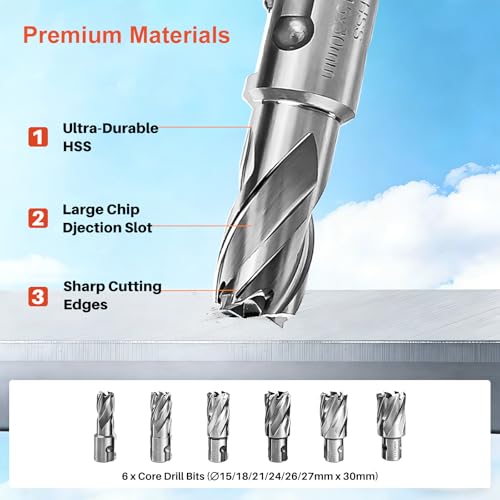 Mag Drill Press with 6 Pcs Coring Bits, 1400W 2" Boring Diameter, 2922lbf/13000N Power Portable Magnetic Drill, 810 PRM, Electric Drilling Machine for Metal Surface, Home Improvement Industry by Vimke - Image 7