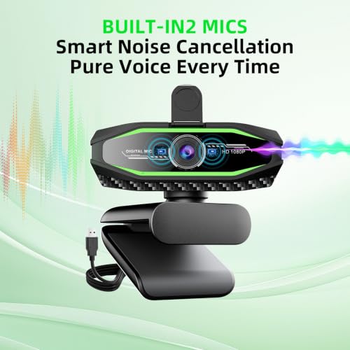 Image of 1080P HD Webcam, USB Plug & Play Computer Camera, Auto Low-Light Streaming Camera, RGB Status Light Web cam, Noise-Canceling Microphone Webcam - for Video on Laptop & Desktop