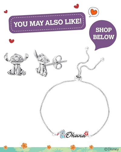 Disney Lilo & Stitch Sterling Silver Necklace for Women, 3D Pendant Stitch Necklace with 18-inch Chain Official License3