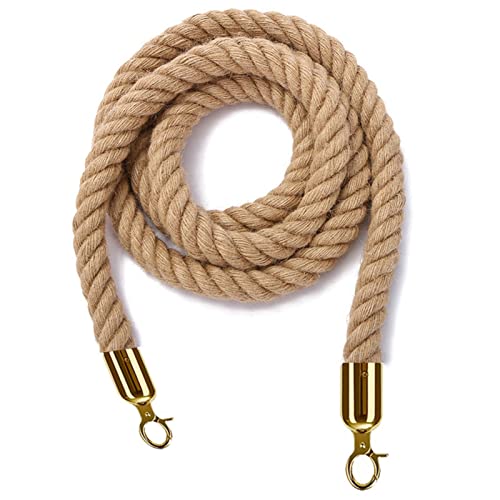 Corde de barrière de file d'attente anti-usure en jute avec mousqueton doré pour guider le public