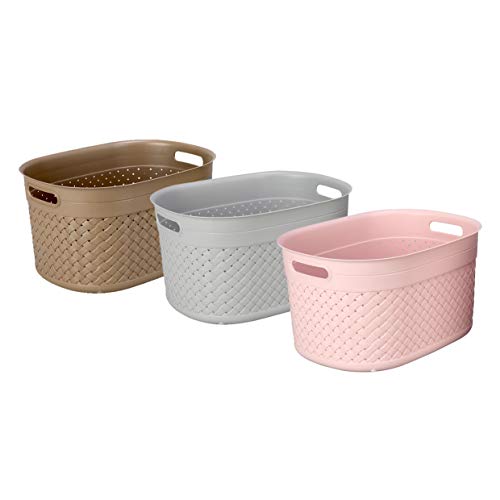 Image of Kolorr Plastic Multipurpose Stitch Home /Kitchen Storage Organizing Basket (Extra Large, Multicolour) - Pack of 3
