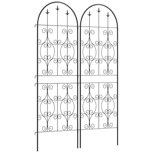 Outsunny Set of 2 Metal Garden Trellis, Decorative Trellis Panels for Climbing Outdoor Plants, Vegetables, Vines, Flowers, 150 x 50 cm, Scrollwork Design