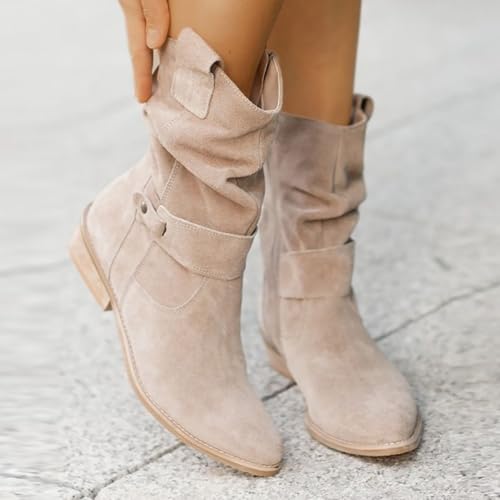 wildleder stiefeletten damen beige mit absatz, Stiefeletten Damen Wildleder Cowboystiefel Spitz Halbstiefel Cowboy Westernstiefel Elegant Ankle Boots Damenstiefeletten Halbhoch Stiefel Damenstiefel