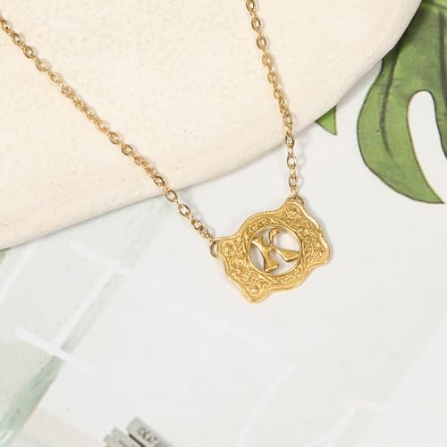 14K Gold Belt Buckle Necklace Western Style Initial Letter Pendant Necklace, Decorative Belt Buckle Frame Design