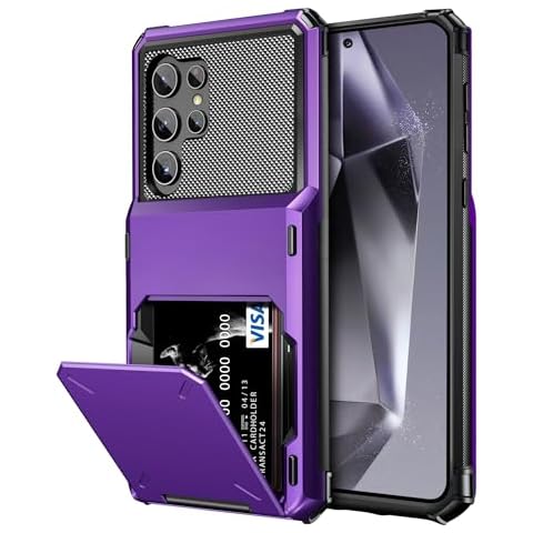 Vofolen for Samsung Galaxy S24 Ultra Wallet Case with Card Holder, Dual Layer Heavy Duty Shockproof Wallet Case, Hidden Flip 4-Card Slot Large Storage Protective Cover for S24 Ultra, 6.8" Purple Cover