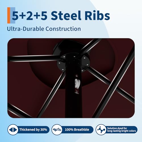 15 Ft Large Patio Umbrella with Base Included, Outdoor Double-Sided Rectangle Umbrella with Crank Handle, Outdoor Umbrella for Backyard, Pool, Patio,