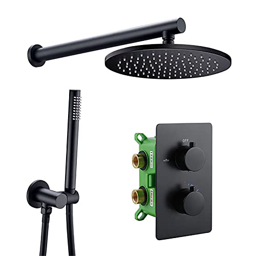 Mitigeur de douche anti brûlure avec tête de douche ronde et douchette à main