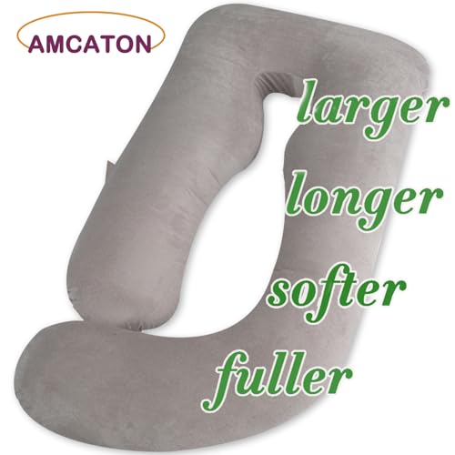 Image of 60 Inch Pregnancy Pillows for Sleeping (Grey) | Extra Large U Shaped Body Pillow, Pregnancy Pillow, Maternity Pillow for Pregnant Women with Velour Cover