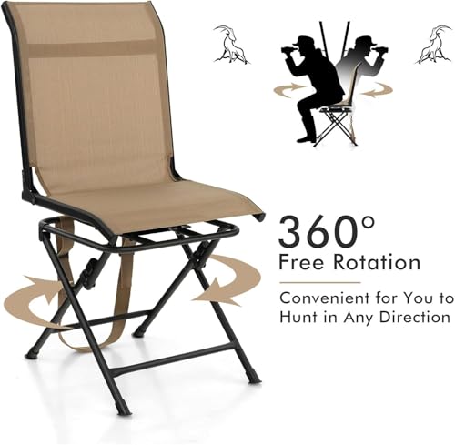 Silla de caza giratoria, silla plegable de camping con respaldo ergonómico, correa para el hombro y almohadillas antideslizantes, asiento ciego portátil y ligero