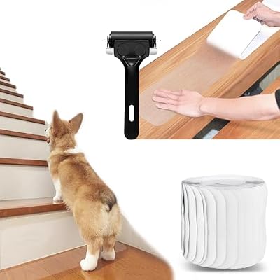 4" X 32" Clear Stair Treads for Wooden Steps Indoor, 15-Pack Pre-Cut Anti Slip Resistant Grip Tape for Steps with Roller, Prevents Slipping for Kids, Elders and Pets