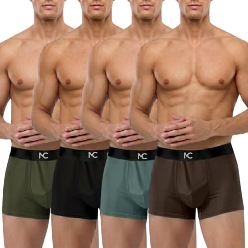 Image of Men's Premium Microfiber Boxer Briefs for Men | Soft Stretch Breathable Innerwear | Moisture-Wicking Comfortable Trunks with Elastic Waistband | Multi Color Pack of 4