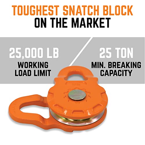 GearAmerica Mega Snatch Block 25T Strength (25,000 LBS WLL) | Heavy Duty Winch Pulley System for Synthetic Rope or Steel Cable | Offroad Like a Pro - Control Recovery Direction, Double Winch Power