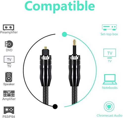 EMK Optical Cable Toslink to Mini Toslink Cable 3.5 Toslink Adapter Digital Optical Audio Cable Gold Plated Optical S/PDIF Cable for Soundbar to Smart-TV Speaker (3M)