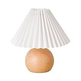 KUNJOULAM Small Pleated Table Lamp, Modern Bedside Nightstand Lamp with Beige Lampshade, Metal Base