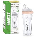 haakaa Gen.3 Natural Glass Baby Bottle 11oz/1PK - Wide Neck Anti-Colic Variable Flow Nipple,Easy to Clean & Latch for 6m+ Breastfeeding Baby Toddler,BPA-Free - Peach