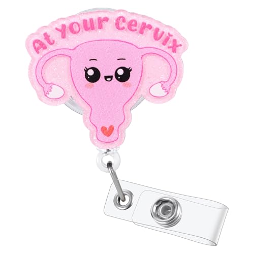 at Your Cervix Uterus Funny Nurse Badge Reel, Pink Cute Fertility Retractable ID Card Medical Badge Holder, Name Tag Badge Clip for RN CNA CNM OB/GYN Obstetric Nurse Nursing Doctor Student