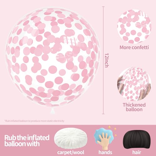 Image of VHUWE Baby Pink Confetti Balloons 25 Pcs, 12 Inch Thickened Clear Latex Balloon with Confetti Inside for Birthday Party Baby Shower Graduation Anniversary Engagement Decorations Supplies