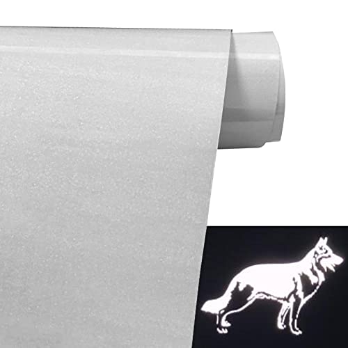 FOSER Plotterfolie Textil, Reflektierende Regenbogen-Plotterfolie 30,5cm×1,5m Heat Transfer Vinyl, Textil Bügeltransferfolie, für DIY T-Shirt, Stoffe (Reflektierender Silber)
