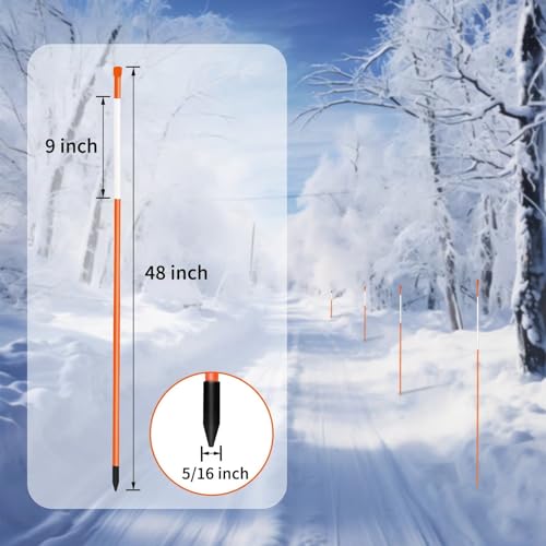 Growsun Driveway Marker 48 inch Orange Fiberglass 5/16 inch Dia Snow Fence Reflective Plow Stakes for Yard Walkways Parking Lots Safety Rods Edge, 100 Pack by Growsun - Image 2